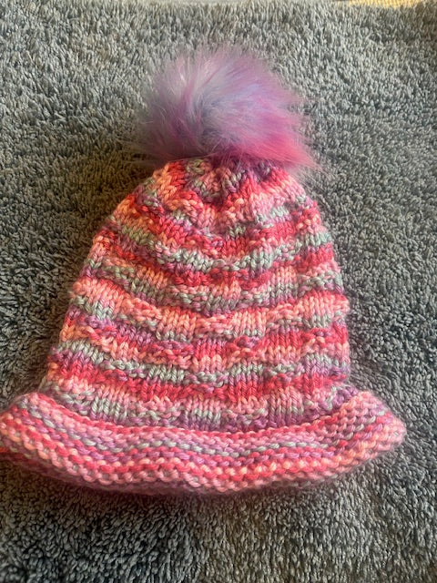 Pretty in Pink Beanie Winter Hat with Faux Pom Pom