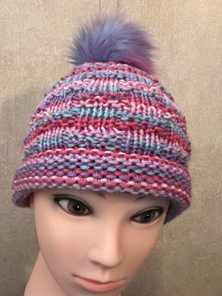 Pretty in Pink Beanie Winter Hat with Faux Pom Pom