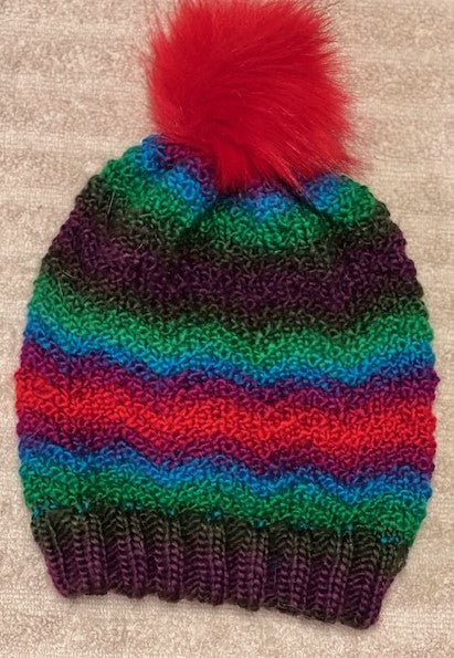 Hand-knit  Adult "Apple Orchard" Winter Hat w/pompom