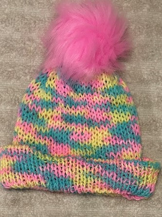 Hand-Knit Bright & Colorful Rainbow Colored Beanie For Infant