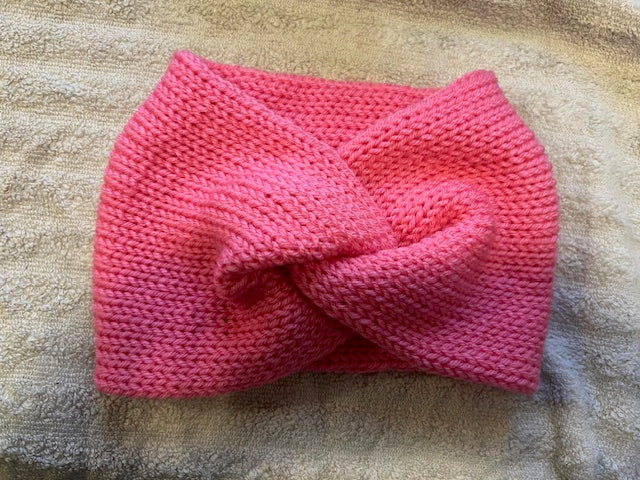 Handmade One Size Hand-knit Pink Twisted Turban/Head Wrap