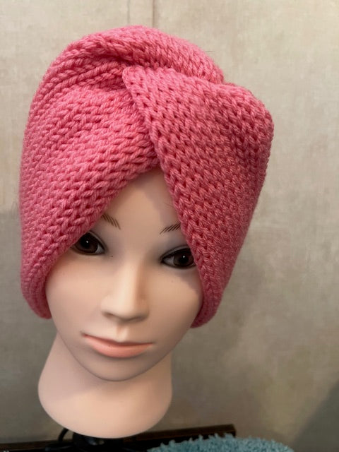 Handmade One Size Hand-knit Pink Twisted Turban/Head Wrap