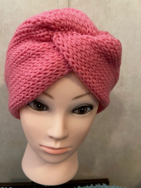 Handmade One Size Hand-knit Pink Twisted Turban/Head Wrap