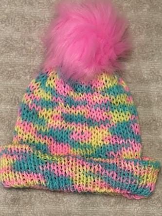 Newborn/Infant-Toddler Hand-Knit Rainbow Colored Beanie