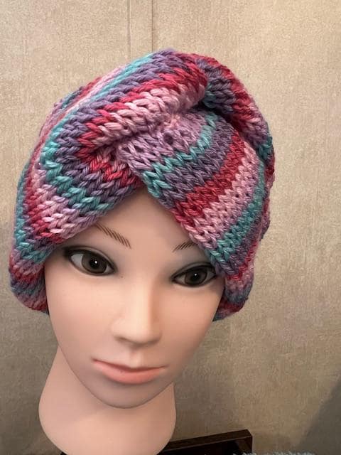 Colorful Pink, Purple, & Turquoise Handmade Knit Pink Twisted Head Wrap/Headband with Open top