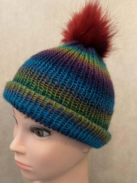 Unique & Colorful Hand Knit Super Soft Beanie with Pom pom