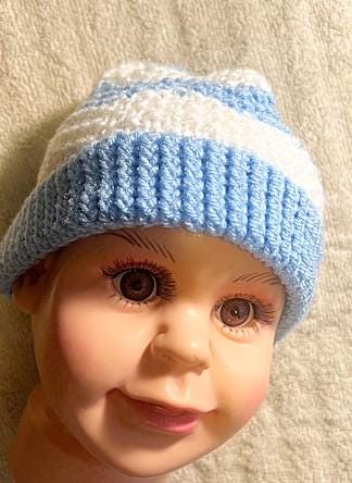 Newborn knitted Blue and White beanie