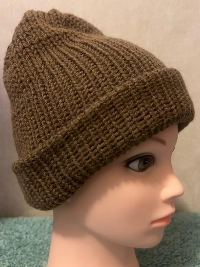 Adult Sized Handmade knitted Cafe brown colored beanie