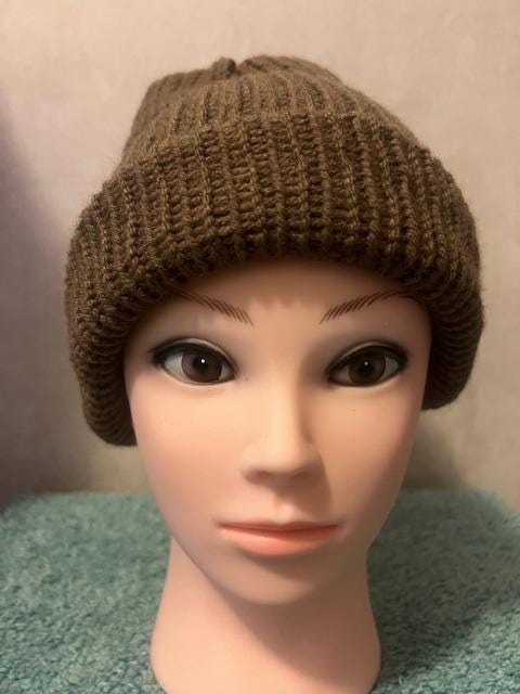 Adult Sized Handmade knitted Cafe brown colored beanie