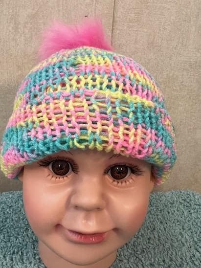 Newborn/Infant-Toddler Hand-Knit Rainbow Colored Beanie