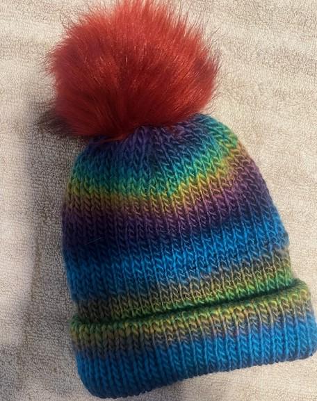 Unique & Colorful Hand Knit Super Soft Beanie with Pom pom