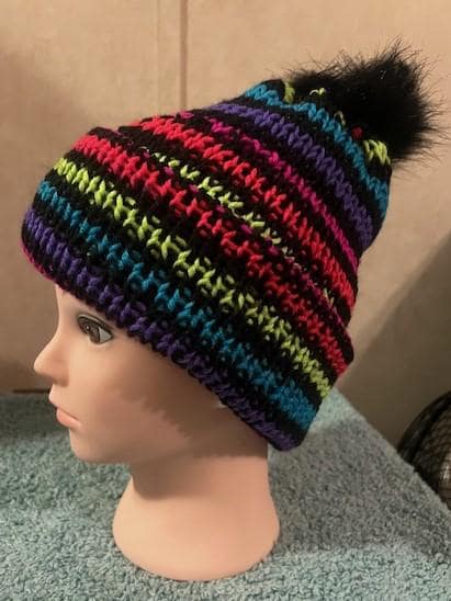 Super warm Handmade Adult Knitted Small Neon Striped Rainbow beanie winter hat,