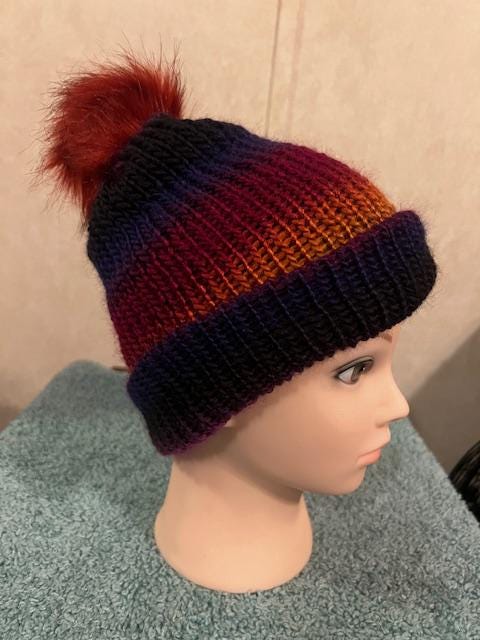 Adult Winter Hat with pompom, Gorgeous colors, warm & cozy