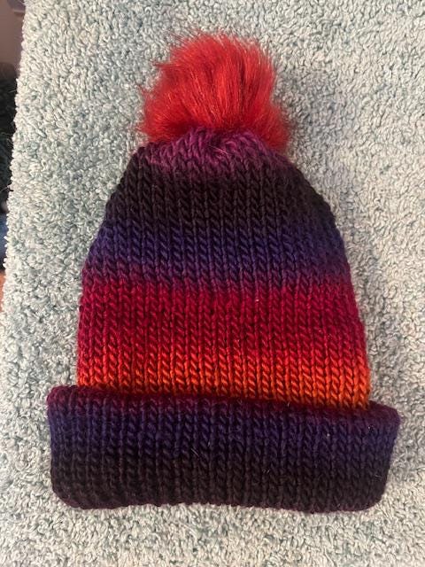 Adult Winter Hat with pompom, Gorgeous colors, warm & cozy