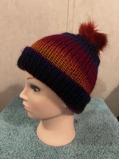 Adult Winter Hat with pompom, Gorgeous colors, warm & cozy