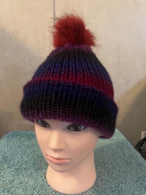 Adult Winter Hat with pompom, Gorgeous colors, warm & cozy