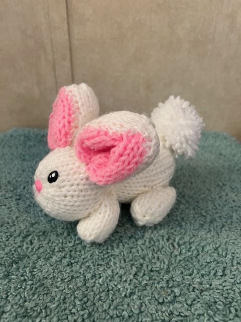 Little Handmade Knit Plush Pink & White Bunny Rabbit