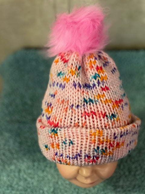 Handmade Knitted Girl’s/Small Adult Speckled Pink Bubble Gum Winter Hat