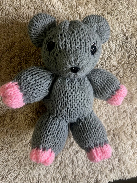 Handmade Knit Chubby Gray & Pink Teddy Bear – Soft, Sweet & Huggable! 🧸💕