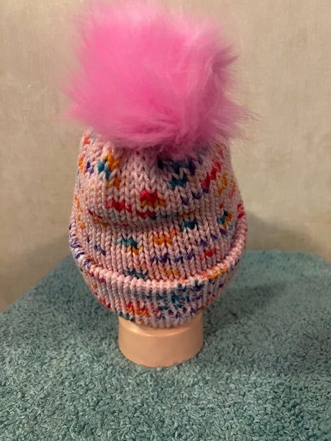 Handmade Knitted Girl’s/Small Adult Speckled Pink Bubble Gum Winter Hat